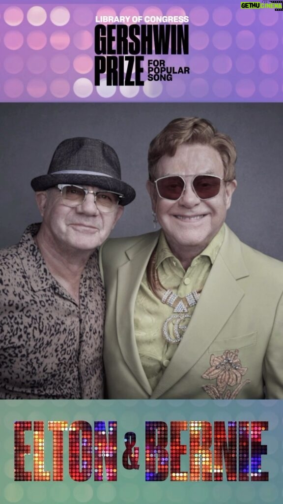 Elton John Instagram - Elton John and Bernie Taupin, one of the greatest songwriting duos of all time, will be the 2024 recipients of the Library of Congress #GershwinPrize for Popular Song. John and Taupin will be honored with a tribute concert that will premiere on @pbs stations nationwide on April 8 at 8 p.m. ET!