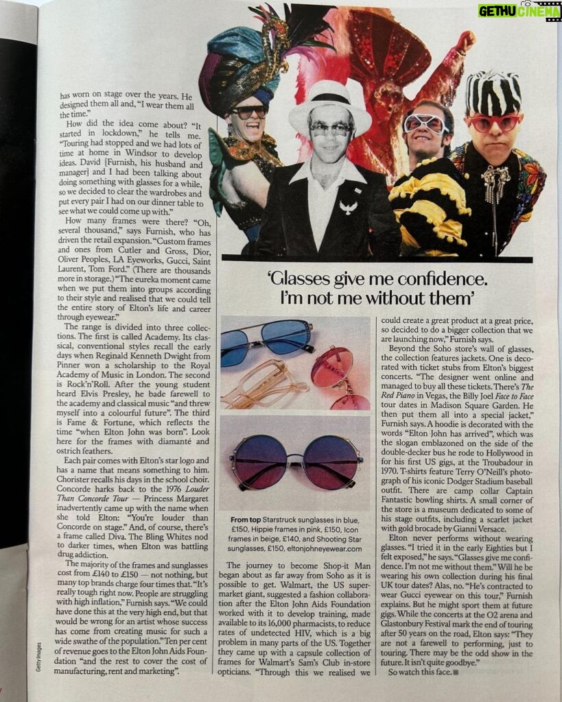 Elton John Instagram - Rocket Man turned Shop-it Man 😁 Our @eltonjohneyewear Pop Up on 59 Greek Street features in this weekend’s @theststyle. Thank you, John Arlidge, for speaking with @davidfurnish and I ✨