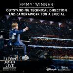Elton John Instagram - An enormous congratulations to the Elton John Live teams who won not one but TWO Emmys! Matt Herr and Alan Richardson who won Outstanding Sound Mixing for a Variety Series or Special and @fulwell73productions for Outstanding Technical Direction and Camerawork for a Special! I could not be prouder to see your incredible talents recognised!! Thank you to the Academy and to @disneyplus for your support! #emmyawards #eltonfarewelltour @televisionacad