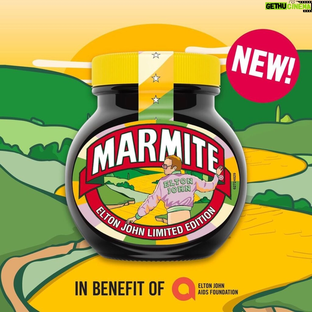 Elton John Instagram - We’re back and ready to spread the love with a new ELTON JOHN LIMITED-EDITION Marmite jar in partnership with the Elton John AIDS Foundation ❤🌈   Our latest collaboration celebrates the 50th anniversary of the ‘Goodbye Yellow Brick Road’ album and is available to buy now in Sainsbury’s stores across the UK.    The launch of the new jar marks the start of a THREE YEAR, $1 million partnership between @marmite and @ejaf through 2025 – to ensure ongoing support for individuals impacted by HIV.    #Marmite #EltonJohn #EJAF