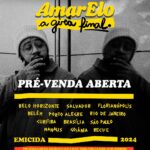 Emicida Instagram - Está aberta a pré-venda exclusiva para clientes @cartaoelo para AmarElo A Gira Final, com a vantagem de parcelamento em até 5x sem juros. As compras podem ser feitas através do site da @ticketmasterBr para todas as cidades, exceto para Manaus onde as vendas são através da @bilheteriadigital. As compras presenciais serão liberadas a partir das 12h para todas as localidades. A gente se encontra nas últimas datas da tour AmarElo 💛🌿