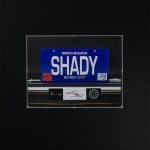 Eminem Instagram - The Slim Shady LP 25th anniversary capsule hits the store this week. Featuring limited edition collectibles like the Shady License Plate Shadowbox signed by me, and The Real Slim Shady T-shirt Pack (blood not included). Get first access - link in bio