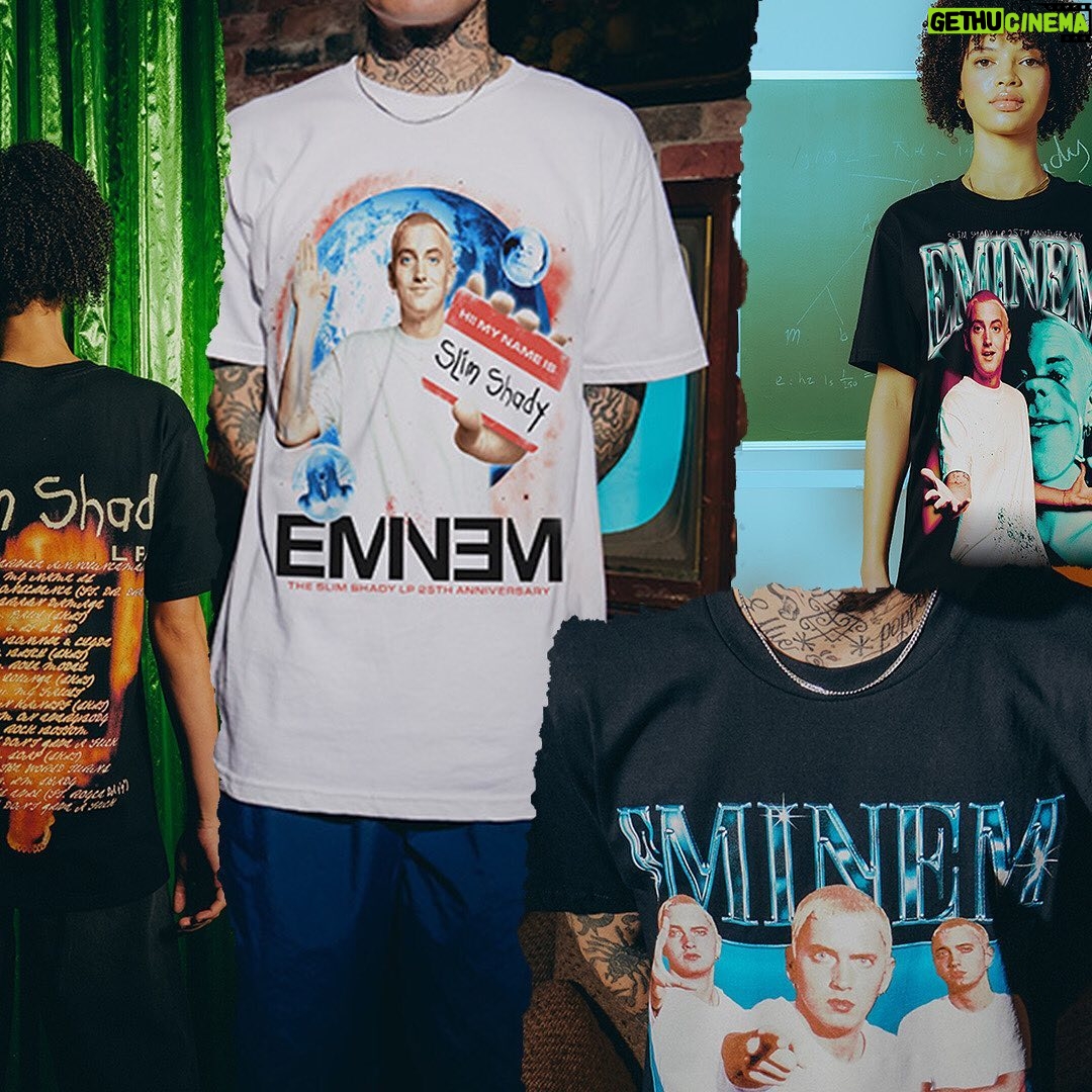 Eminem Instagram - “Cause I don’t give a fuck like my middle finger was stuck” ‼️ Bringin’ it back to ‘99 - cop the new merch from the #SSLP25 capsule! Link in bio