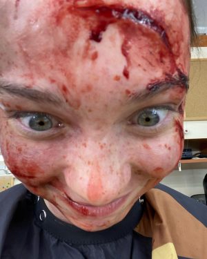 Emma Myers Instagram - just a wee bit bloody (don’t leave your contacts in when there’s blood rain)