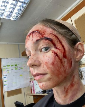 Emma Myers Instagram - just a wee bit bloody (don’t leave your contacts in when there’s blood rain)