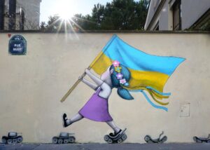 Emmanuel Macron Instagram - Deux ans de guerre. Frappée et meurtrie, mais toujours debout. L’Ukraine se bat pour elle, pour ses idéaux, pour notre Europe. Notre engagement à ses côtés ne faiblira pas.

Two years of war. Battered and bruised, but still standing. Ukraine is fighting for itself, for its ideals, for our Europe. Our commitment at its side will not waver.

Peinture : @seth_globepainter