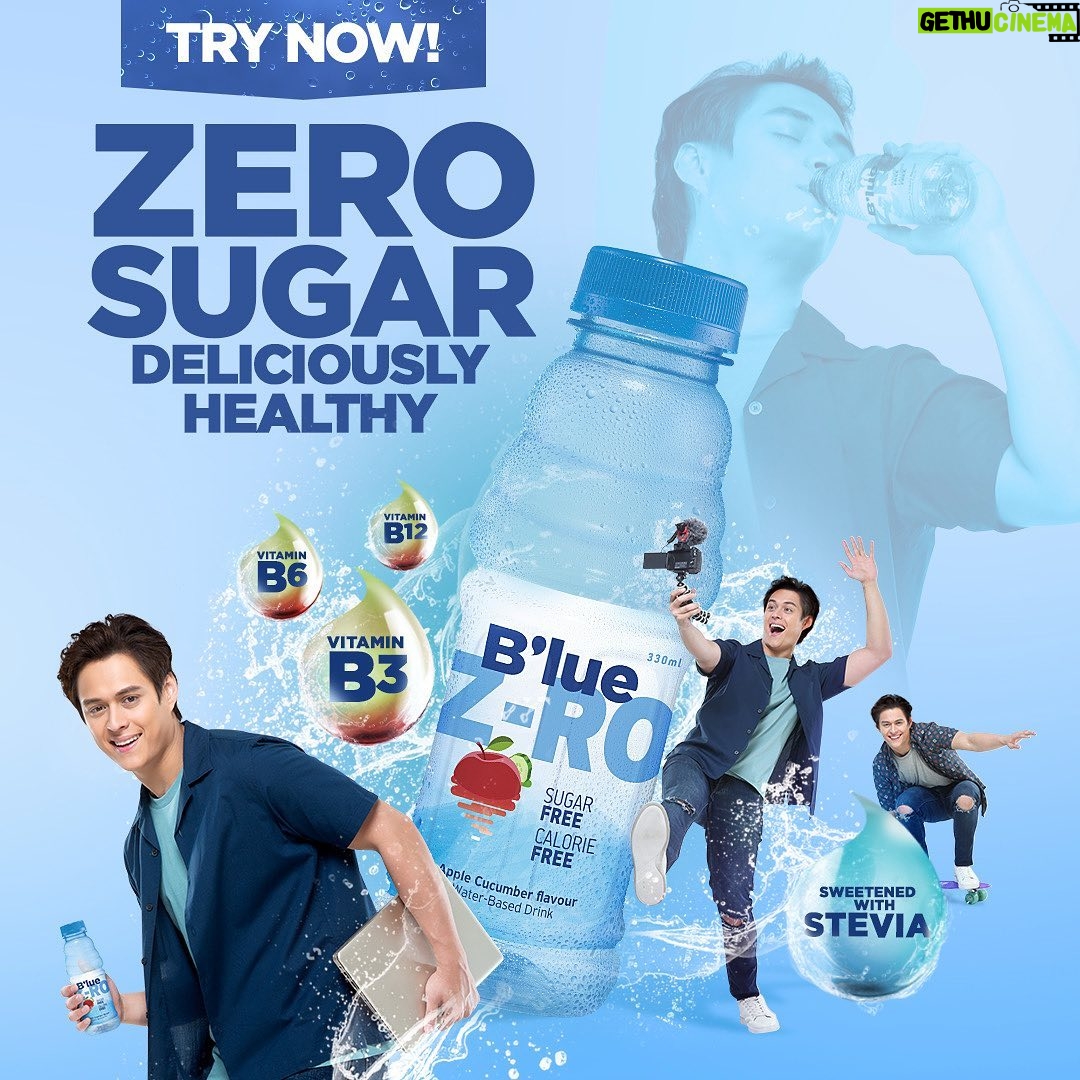 Enrique Gil Instagram - You know what guys Whenever I want something guilt-free, B’lue Z-Ro is my go-to refreshing drink. Because it has B Vitamins and ZERO sugar, I feel #NoRegretsWithBlueZRo 😎 All of your B’lue favorites are 50% off this weekend! Available in select convenience stores. Don’t miss out on this awesome promo 👍🏽 @livetofeel_blue
