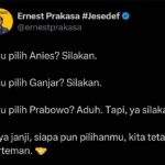 Ernest Prakasa Instagram - Siapa pun capresnya, kita gak boleh musuhan. Sepakat? 🫶