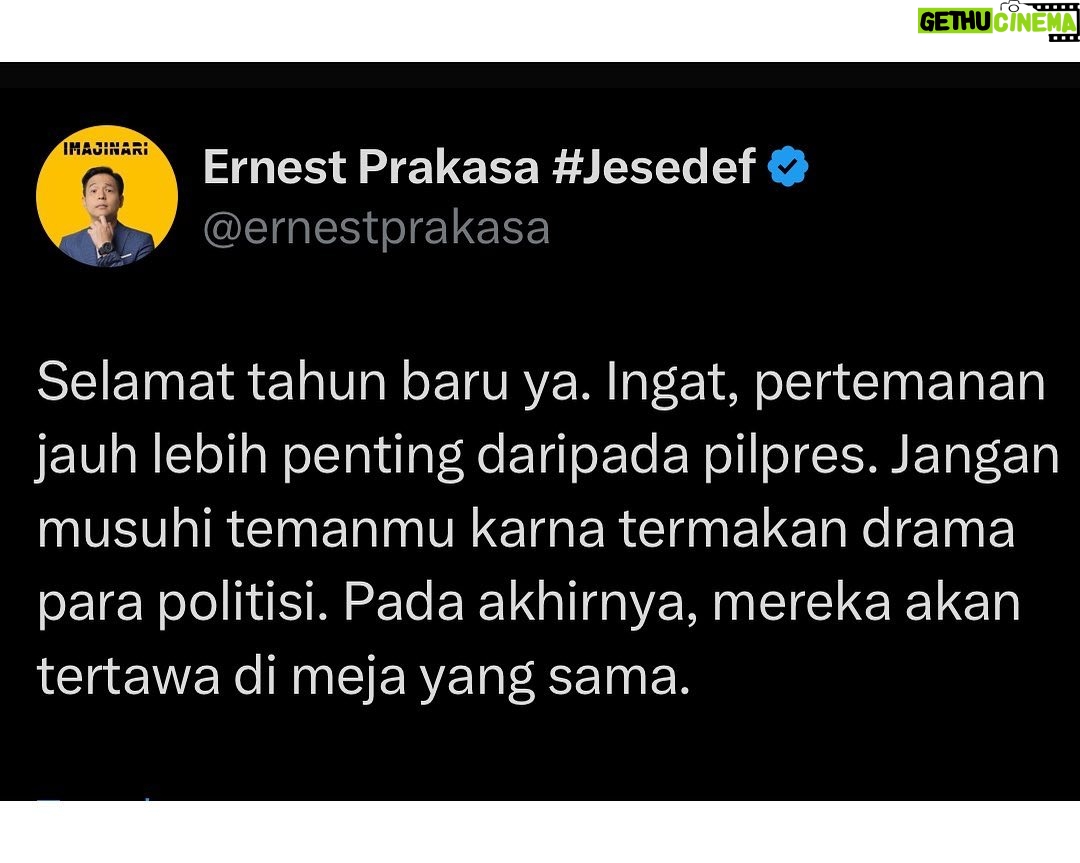 Ernest Prakasa Instagram - Selamat tahun 2024. Jaga diri, jaga persahabatan. 🤍