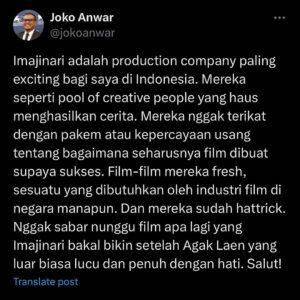Ernest Prakasa Instagram - Terimakasih @jokoanwar. Sebuah kehormatan bagi @imajinari.id. 🤝