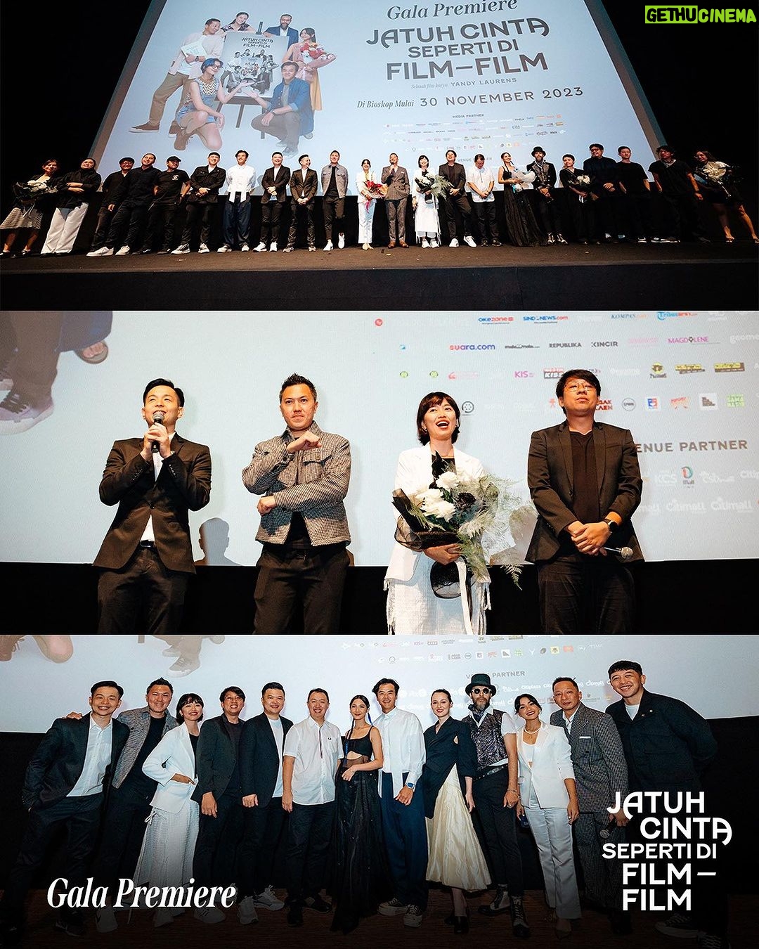 Ernest Prakasa Instagram - Standing ovation tadi malam membuat kami semua menutup hari dengan hati berbunga. Terimakasih buat semua teman-teman yang hadir, doakan film nyeleneh ini bisa memikat lebih banyak penonton ketika tayang serempak di 30 November ya! 🤍 #JatuhCintaSepertiDiFilmFilm 📸 @armanfebryan @snap.nuel
