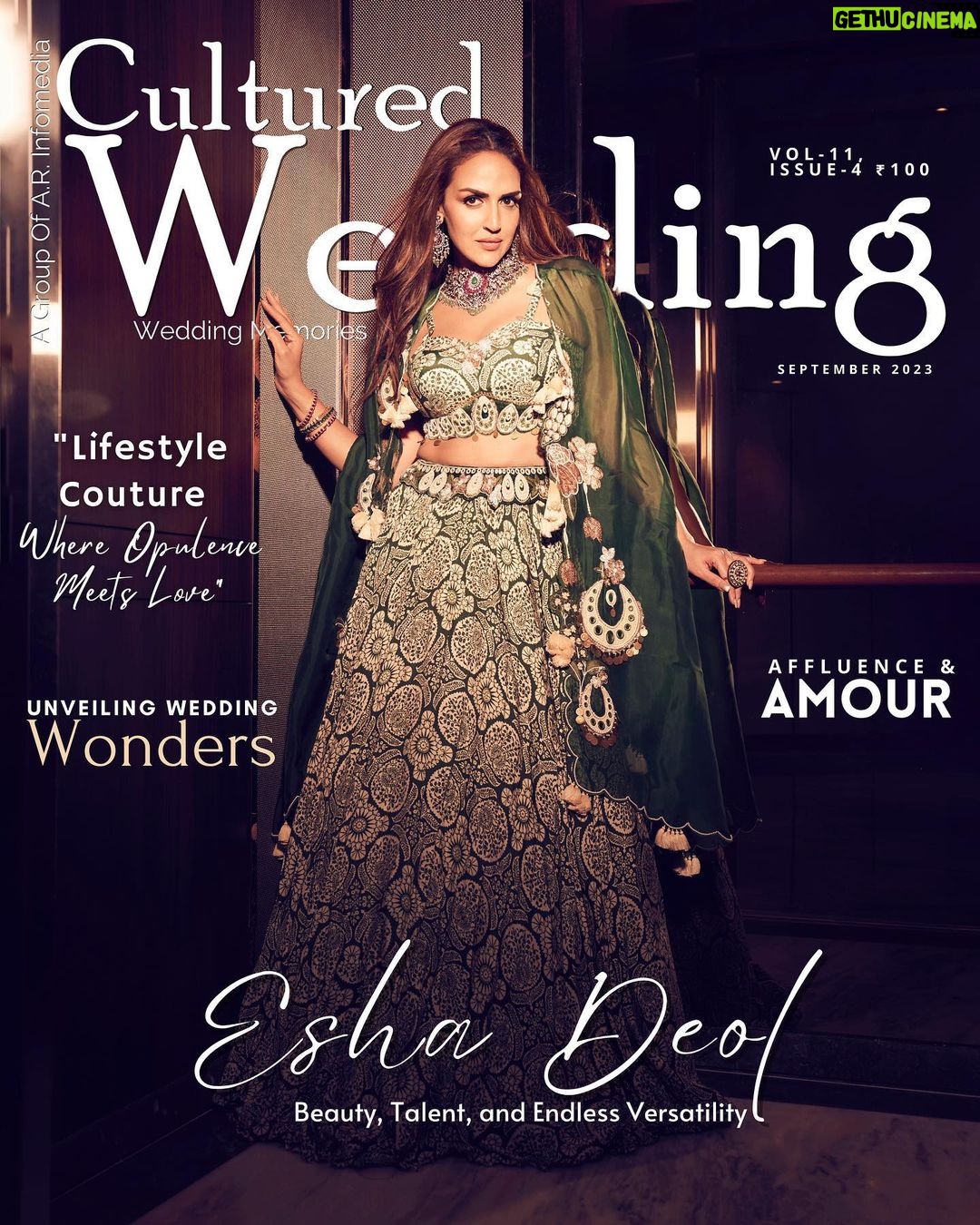 Esha Deol Instagram - Slaying into September as the cover girl for β¦ πππππ Magazine: @culturedwedding Managing Editor: @yadav_manjeet Business Head: @divyanijain1925 Photographer: @visualaffairs_va Stylist: @juhi.ali Make-up: @ankitamanwanimakeupandhair Hair: @fatima_dsouza Outfit: @gazalguptacouture Jewellery: @angelzbypreetibedi Ring: @kushalsfashionjewellery Location: @radissonblumumbaiairport Cinematographer: @chalchitrkar Artist PR: @hypenq_pr Co-ordinated by: @nadiiaamalik