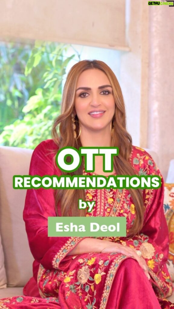 Esha Deol Instagram - Actor Recommends : The Deols are all over the news and for the right reasons. And as people who love watching content on OTT, we asked Esha Deol (@imeshadeol) her top 3 OTT recommendations. Have you watched Esha’s favourites already? Let us know in comments. #EshaDeol #OTT #ActorRecommends #Trending #Bollywood
