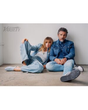 Ethan Hawke Instagram - The Hawkes x @Variety’s TIFF Issue 
On behalf of our new film WILDCAT

Photography: @heatherhazzan 
Styling: @thealexbadia 
Ethan’s Grooming: @akgroomer 
Maya’s Hair & Makeup: @peterbutlerhair & @marywilesmakeup

WILDCAT has signed an Interim Agreement with SAG-AFTRA.