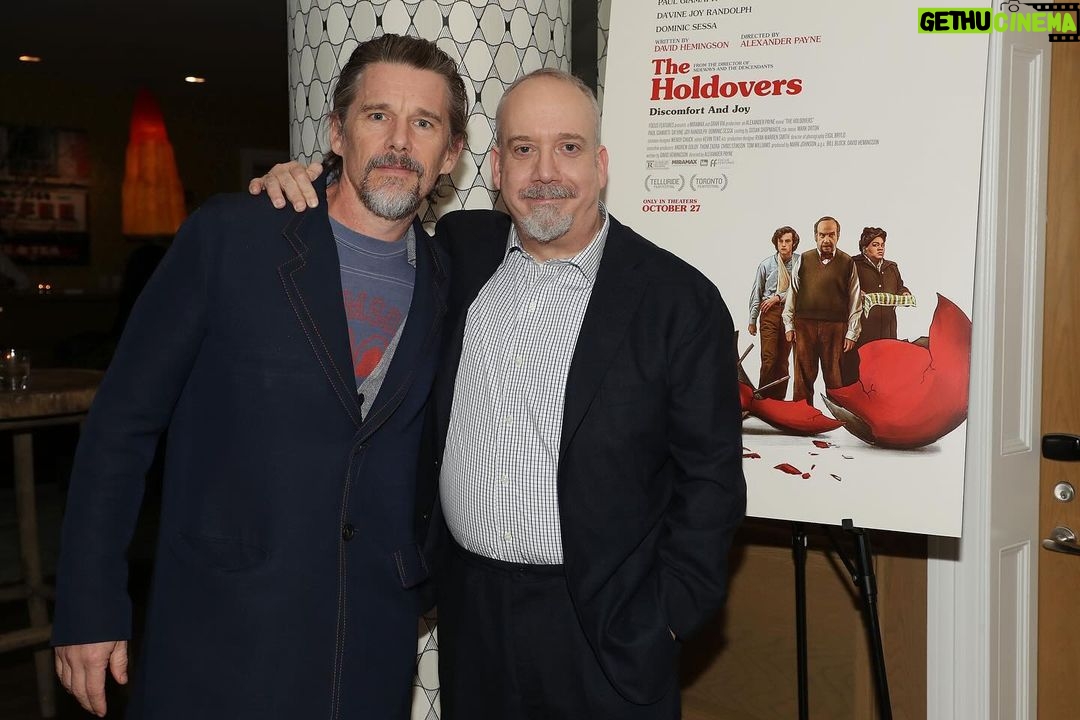 Ethan Hawke Instagram - My friend Paul Giamatti is brilliant in THE HOLDOVERS and we had a ball talking about the film. If you haven’t seen him in @theholdoversfilm yet, you must!