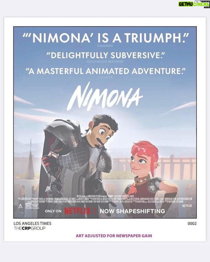 Eugene Lee Yang Instagram - 🗣️ HAPPY NIMONA DAY! 🦈 Her character and this film both fought against powers that tried to keep them unseen. Thank you to the countless brilliant artists and creatives who poured 7 years of hard work into this absolute gem of a movie. To ND, the production team, and the cast - you’re all totally METAL.💥 Watch #Nimona now on Netflix with your friends and (found) family! We hope y’all love it as much as we do. 💖