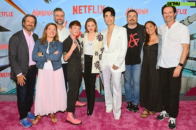 Eugene Lee Yang Instagram - NIMONA premiere! I can’t wait for y’all to experience this hilarious, heartbreaking, headstrong film that fought to be seen. Watch it on Netflix this Friday June 30! 🤘 styling by @colinmanderson makeup & hair by @monicaalvarezmakeup suit by @helenanthonyofficial necklace by @misterpurl vintage clutch by @ysl shoes by @shaunross x @unitednude New York City
