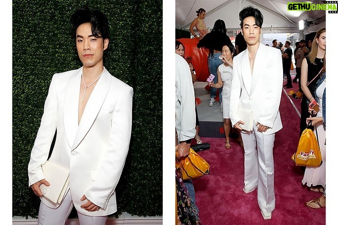 Eugene Lee Yang Instagram - NIMONA premiere! I can’t wait for y’all to experience this hilarious, heartbreaking, headstrong film that fought to be seen. Watch it on Netflix this Friday June 30! 🤘 styling by @colinmanderson makeup & hair by @monicaalvarezmakeup suit by @helenanthonyofficial necklace by @misterpurl vintage clutch by @ysl shoes by @shaunross x @unitednude New York City