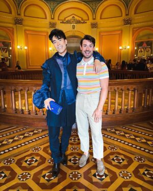 Eugene Lee Yang Instagram - I’m overjoyed to have been honored by the @calgbt Caucus at the CA State Legislature for Pride alongside some incredible LGBTQ+ leaders. 🥹 Thank you to @aimhighgetlow for nominating me and for introducing #ACA5 alongside @scott_wiener to enshrine marriage equality protections in the state constitution. 👏

This humbling recognition is dedicated to all of y’all - my queer family and allies - who have supported me. I’ll continue to fight for the rights of our beautiful, vibrant community while being unapologetically gay. 🏳️‍🌈✊🏳️‍⚧️

Styling by @colinmanderson 
Looks by @queerawang 
Jewelry by @christinebukkehave 
Bag by @luxedujour
Shoes by @alessandrovasiniofficial