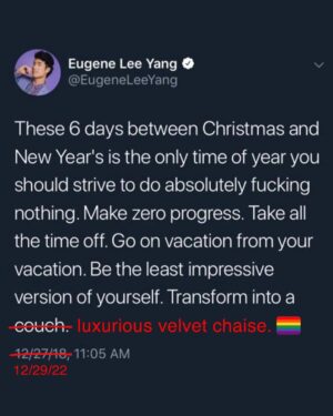 Eugene Lee Yang Instagram - Gamemakers put snow in the Quarter Quell, so I was the first one out. All the hot weather tributes turned into baby deer on the ice as cold district folk triple axeled the competition. Happy holidays y’all, from my bruised ass! 🥶