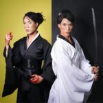 Eugene Lee Yang Instagram - “Silly Caucasian girl likes to play with samurai swords.” Beauty & Blood Series: #KillBill🗡️ O-Ren Ishii 石井 オーレン (Lucy Liu) #Halloween #Eugenoween Photos by @jdrenes Hair & Makeup by @ariannachayleneblean Hair & Makeup Asst. by @marykendallll Black Kimono by @estheryyoon