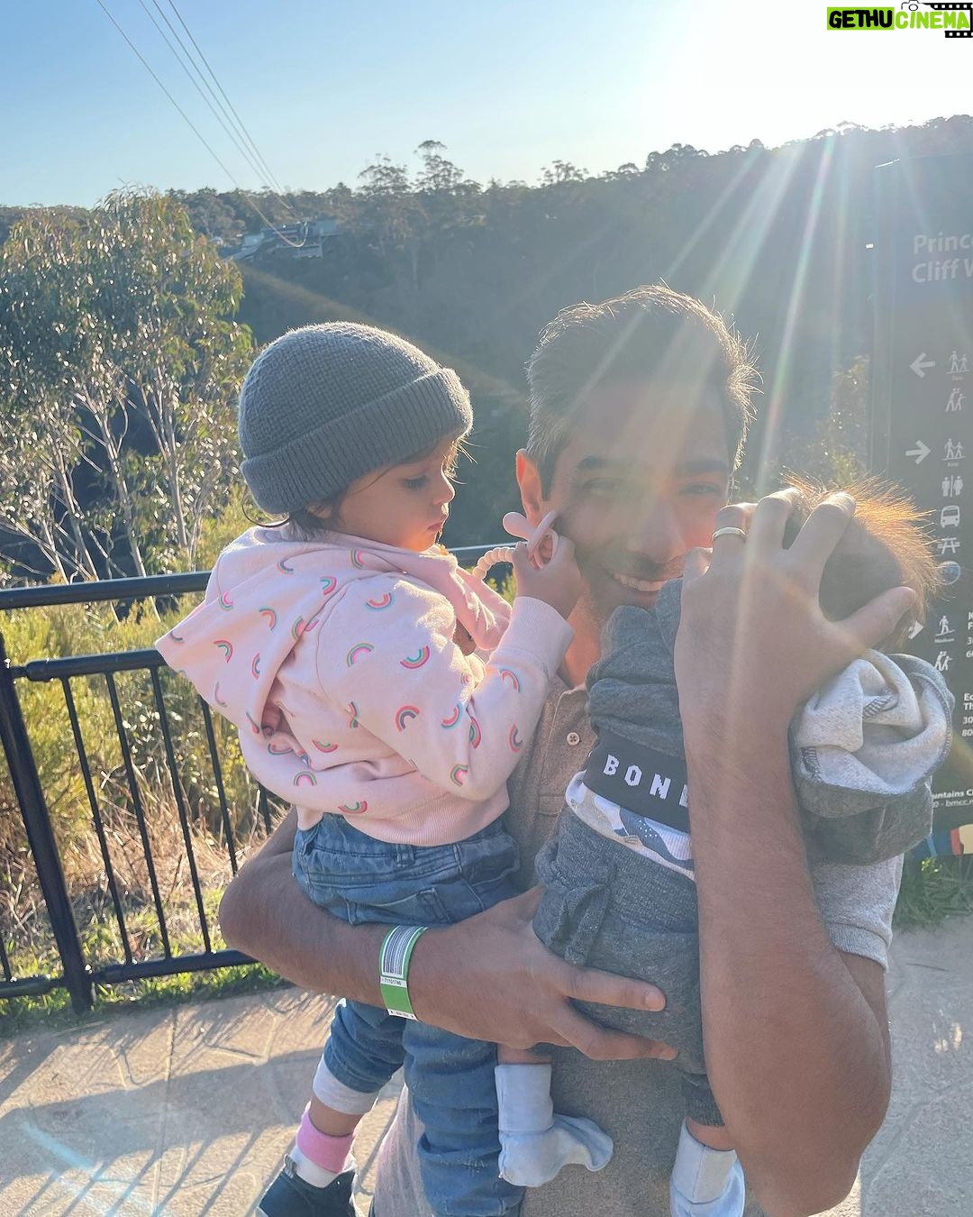 Evelyn Sharma Instagram - BEST dada in the world 🥰 we love you so much! Happy Father’s Day to my forever main man! 💖 #fathersday #aussiefathersday #australia #bluemountains #desidad #twoundertwo #mymainman Blue Mountains National Park