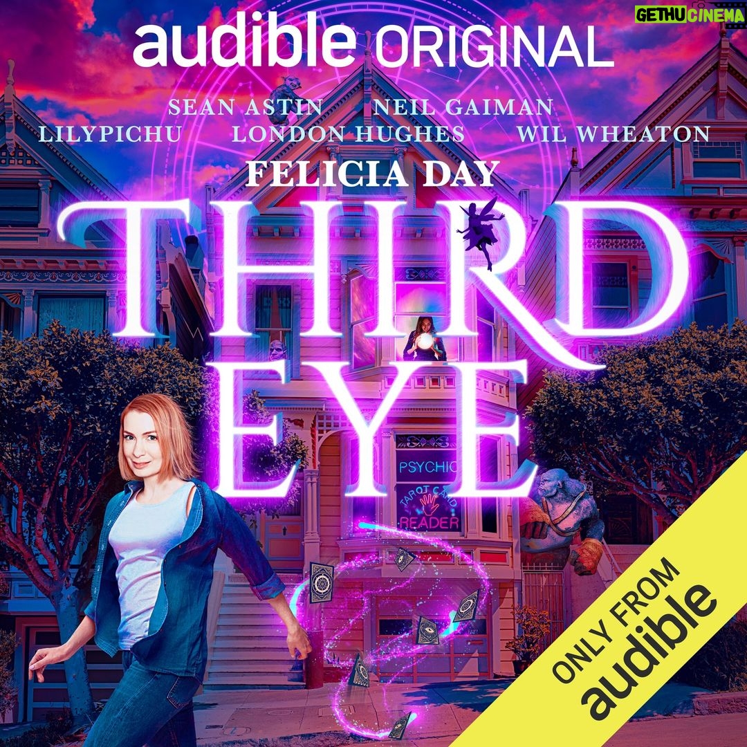 Felicia Day Instagram - The FINAL COVER ART IS HERE!!! Third Eye is up for pre-order on @audible now! Out Oct 5th! Link in BIO! I've worked for 5 years on this, it's basically a the TV show I always wanted to star in, but couldn't get made. It's a comedy adventure about a Chosen One who fails. It stars so many wonderful people, including @seanastin @LilyPichu @itswilwheaton @thelondonhughes @neilhimself and MORE. So many more lol. It's my baby, the most writing I've ever done. And most rewarding. If you like my stuff, please support. :) Pre-order here to get it in your ear holes VERY SOON! THANK YOU BAES <3