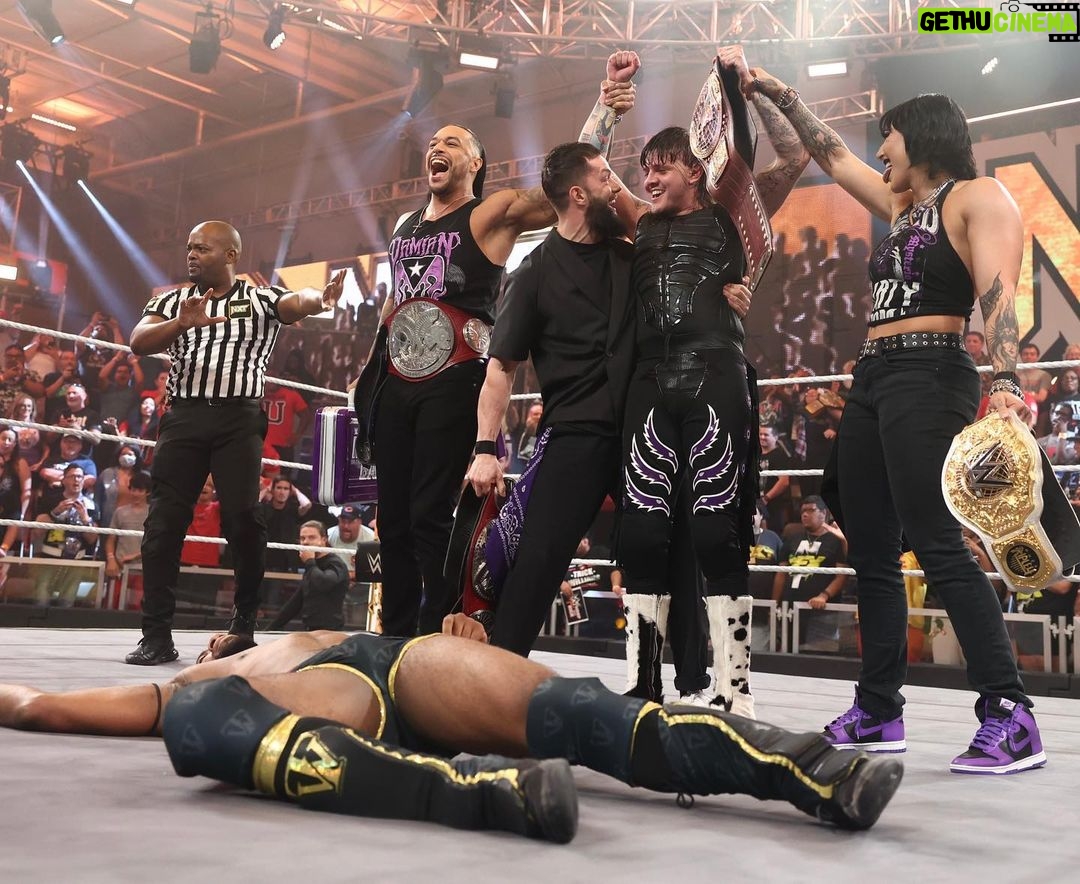 Fergal Devitt Instagram - THE CHAMPIONS @archerofinfamy @rhearipley_wwe @dominik_35 Orlando, Florida