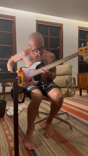 Flea Instagram - whats a guy supposed to do in his lonesome hotel room besides learn a jaco jam and draw, not to mention the expert juggling
