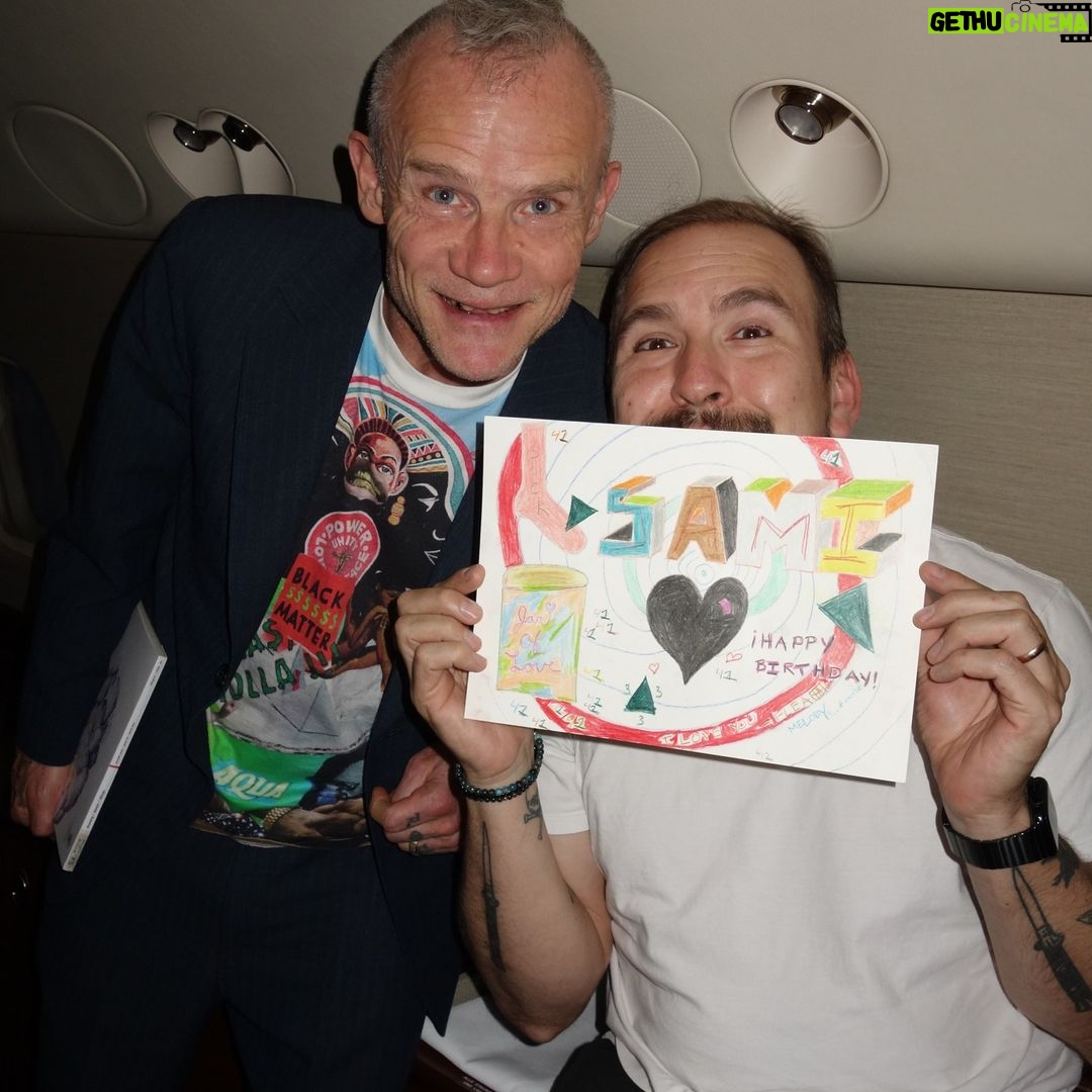 Flea Instagram - partying with sami on his birthday! yay for Sam-a-lam who keeps us all going fluid on this world tour. the jar is filled with love @samuelbanuelosthe3rd