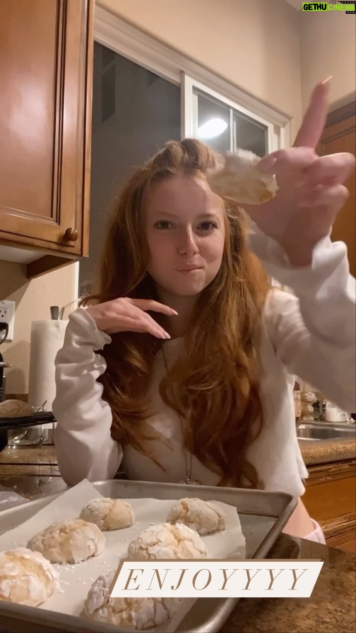 Francesca Capaldi Instagram - Lemon cookies pt.2 đ recipe and ingredients below! 2 1/4 c. all-purpose flour 1 1/4 tsp. baking powder 3/4 tsp. kosher salt 10 tbsp. butter, softened 1 (8-oz.) block cream cheese, softened 1 1/4 c. granulated sugar 2 large eggs 2 tsp. finely grated lemon zest 1/4 c. fresh lemon juice 1 tsp. pure vanilla extract 10 drops yellow food coloring 3/4 c. powdered sugar In a medium bowl, whisk flour, baking powder, and salt. In a large bowl using a hand mixer, beat butter and cream cheese with sugar until light and fluffy, about 2 minutes. Beat in eggs, lemon zest and juice, vanilla, and food coloring. Beat in dry ingredients until just combined. Cover bowl with plastic and refrigerate until firm, at least 2 hours and up to overnight. Preheat oven to 325° and line a baking sheet with parchment paper. Roll dough into 2" balls, then roll in powdered sugar. Let sit 2 minutes until sugar is absorbed, then reroll in powdered sugar (do not shake off excess). Place about 2" apart on prepared baking sheet and bake until cookies crackle and are set but still slightly soft in the center, 18 to 20 minutes. Transfer to a cooling rack and let cool completely.