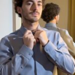 Francesco Bagnaia Instagram - Per salire sul palco del Teatro Ariston Pecco Bagnaia (@pecco63) ha scelto un abito custom @gucci doppiopetto in lana marrone scuro con intarsi in lana colore avio e camicia tonale in colore avio. #Sanremo2024 #VFfashion @sabatods Teatro Ariston Sanremo