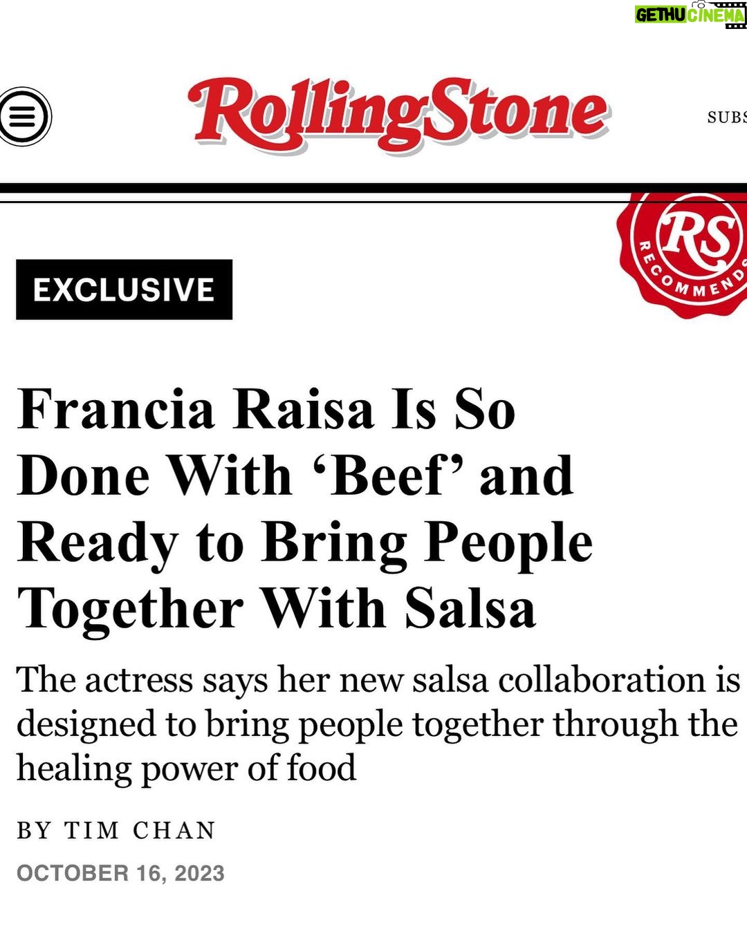 Francia Raísa Instagram - Look ma! I’m in Rolling Stone with Grandma’s salsa 🥹 Pre-order my salsa now! LINK IN BIO!! ***Thank you guys for noticing the typo, the article now says Mexican HONDURAN American*** #LAVICTORIAxFrancia