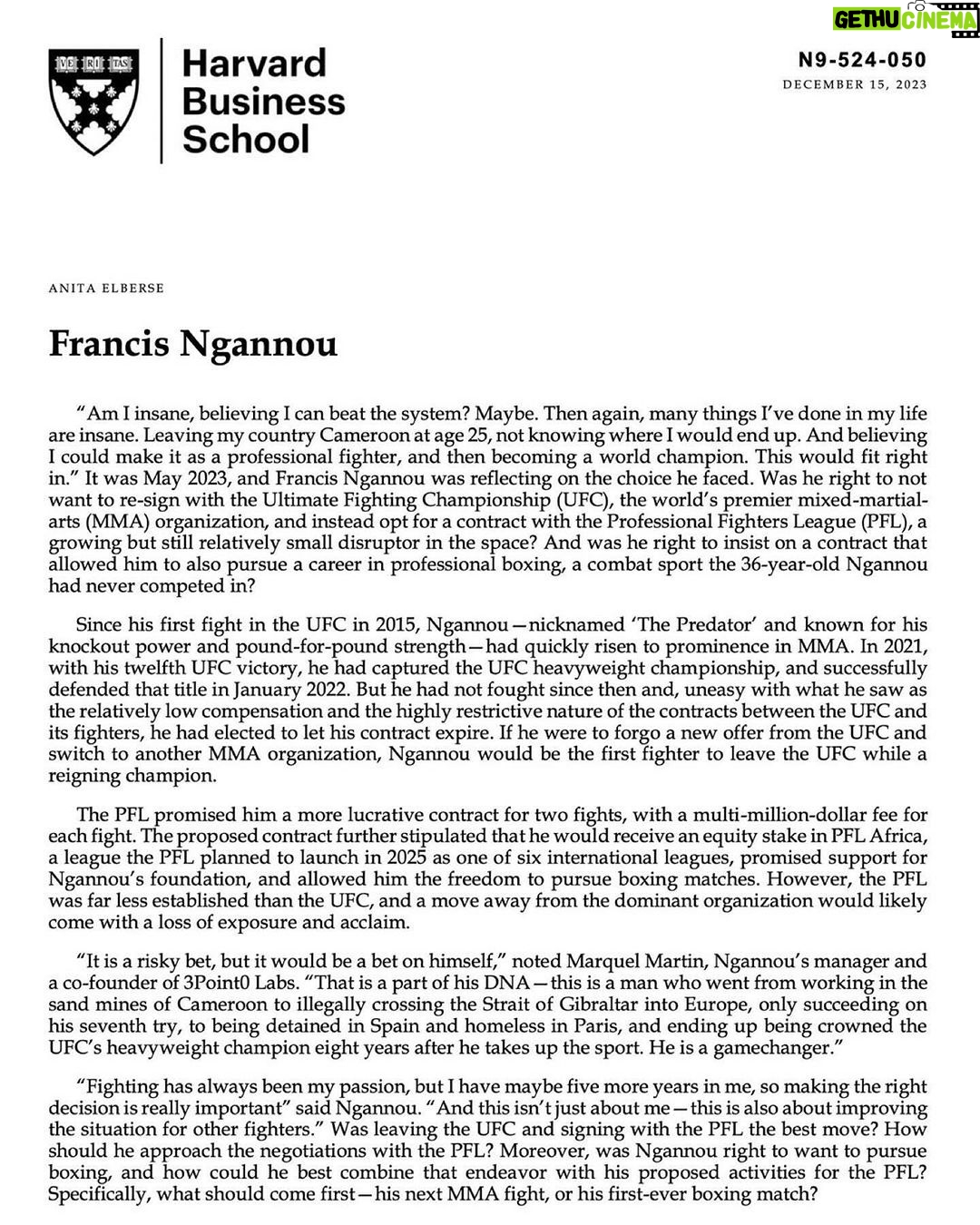 Francis Ngannou - 280.7K Likes - Itβs just business βοΈπ
Thank you @harvardhbs @anitaelberse for creating this case study and for having us. I guess now can call me Professor Ngannou π€π€£