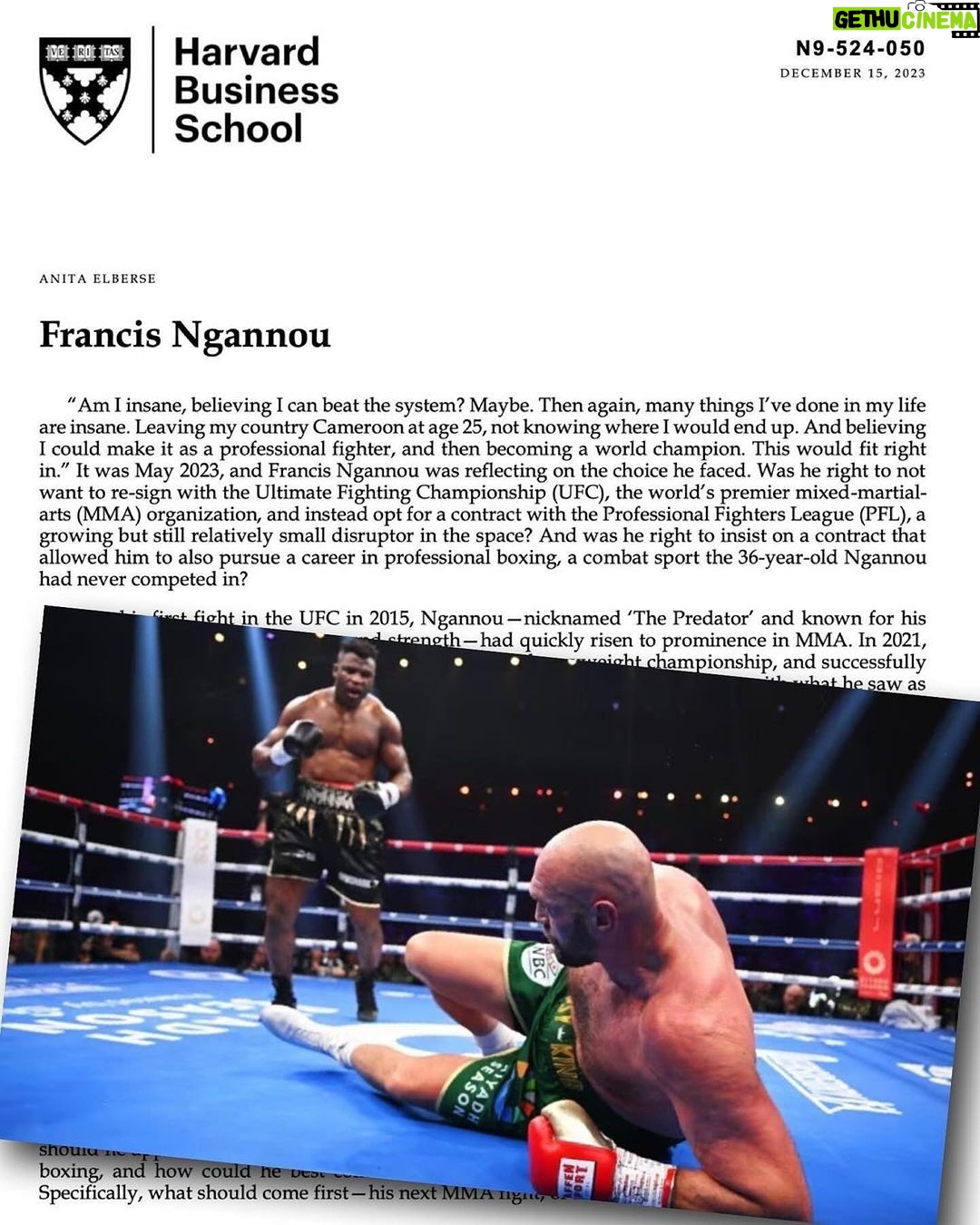 Francis Ngannou - 280.7K Likes - Itβs just business βοΈπ
Thank you @harvardhbs @anitaelberse for creating this case study and for having us. I guess now can call me Professor Ngannou π€π€£