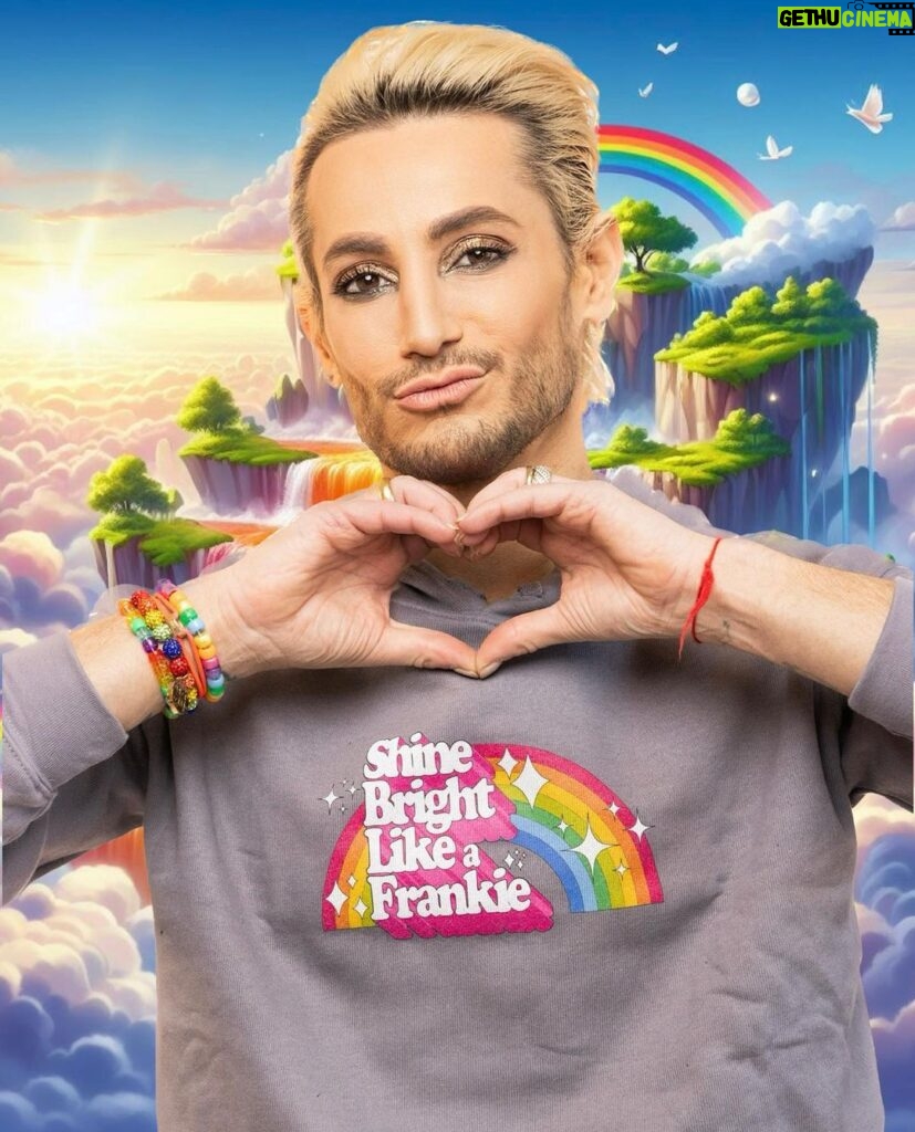 Frankie Grande Instagram - ✨💖 Light up the world by being unapologetically YOU! 💖✨ This merch is not just fashion, it’s a declaration! 🌈🔥 Each piece is a reminder to live your life drenched in rainbow light, celebrating every hue of your true self. 🎉💫 This isn’t just a saying; it’s a powerful mantra for those brave enough to live out loud, love fiercely, and sparkle relentlessly. 🌟💜 Grab yours and let’s illuminate the world together, one radiant smile at a time! 🌍✨ #ShineBrightLikeAFrankie #LiveInColor #BeYouUnapologetically 🏳‍🌈 Available at Frankiegrande.com