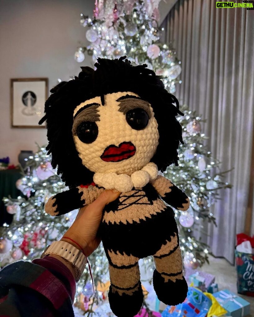 Frankie Grande Instagram - My husband nailed Christmas! He crocheted 🧶 me this Frank-N-Furter doll from scratch in 15 hours. I love you so much @halegrande! You’re my match in every way. #merrychristmas ❤🎄