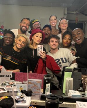 Frankie Grande Instagram - thaaaank you sis @arianagrande for coming to hang out with all of us dweebs at @titaniquemusical 😘😘😘 love youuuu 💕🫧