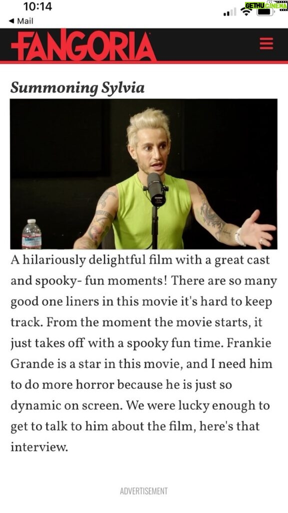 Frankie Grande Instagram - Thank you all for loving @summoningsylvia so much! It’s an honor to have the DDE-produced film grace these end-of-year top horror movie lists!! 👹