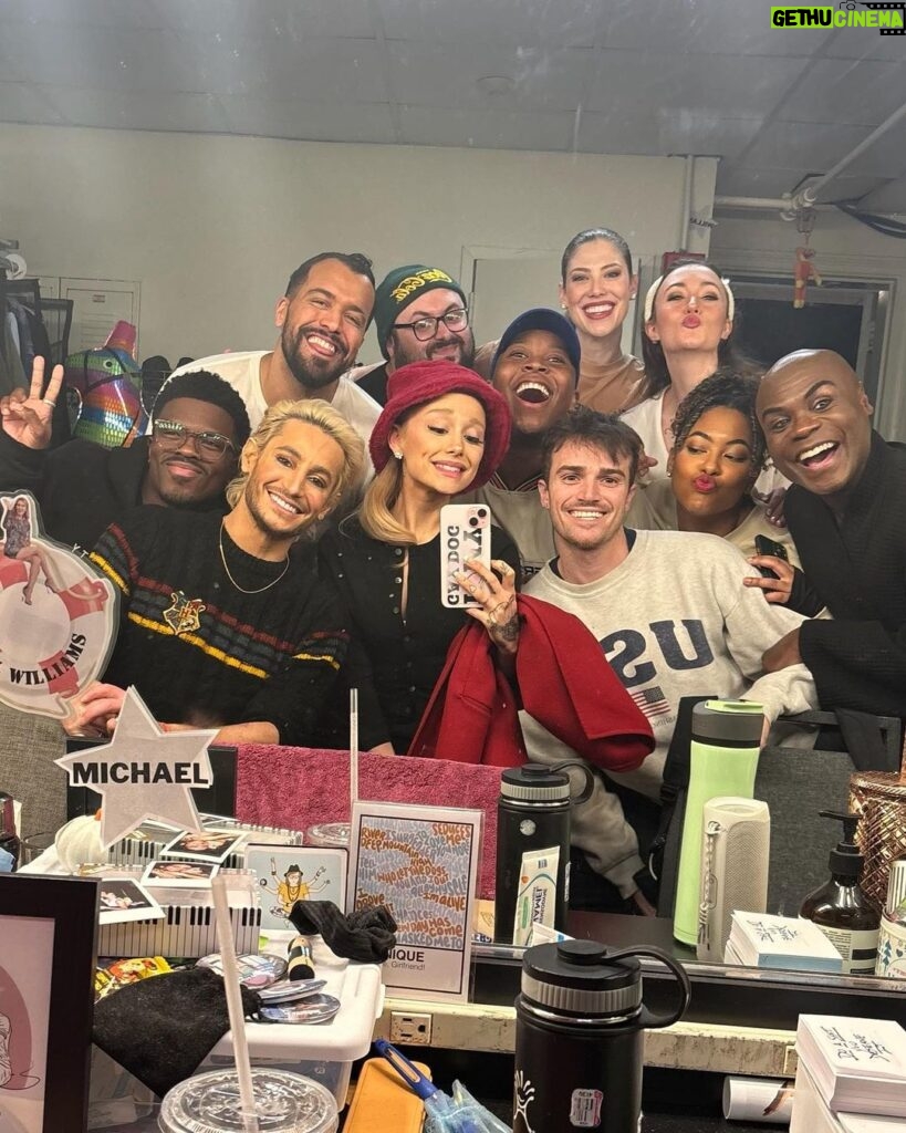 Frankie Grande Instagram - thaaaank you sis @arianagrande for coming to hang out with all of us dweebs at @titaniquemusical 😘😘😘 love youuuu 💕🫧
