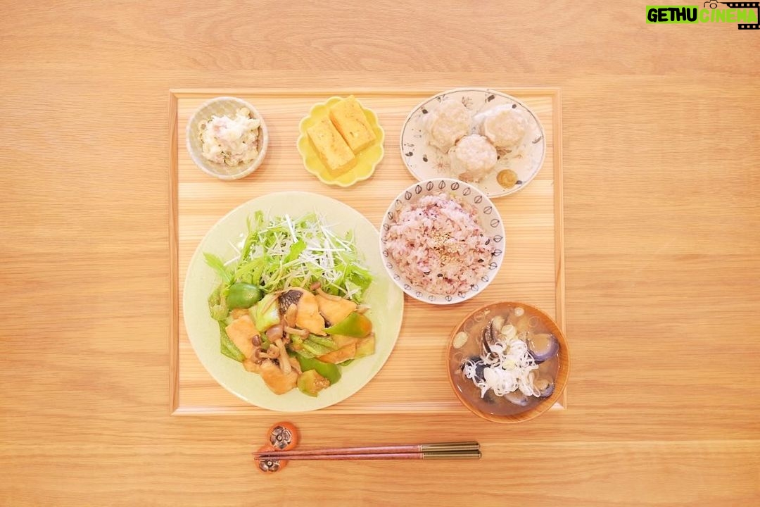 Fumino Kimura Instagram - *** 今日のごはんでした。 サケの甘辛みそ焼き 水菜と大根のサラダ ポテトサラダ だし巻きたまご 551のしゅうまい シジミのおみそ汁 雑穀米ごはん 地元っ子がみんな大好きな お祭りが先日あって 最後には花火が上がるということで 幼馴染み達と遊びに行きました。 ちょこちょこ会ってはいたけれど 家族ぐるみは初めてでした。 終わる頃には満場一致で 定例会しよう!で解散。 変わったところと変わらないところ どっちもあって愛おしいね🎆 551のしゅうまいは 大阪に越してしまった子からのお土産。 豚まんもあるの嬉しいな♪