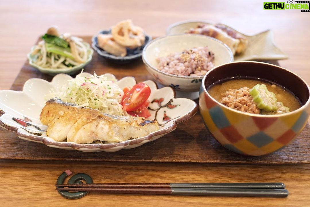 Fumino Kimura Instagram - *** 今日のごはんでした。 タラのバター醤油焼き チンゲンサイともやしのナムル レンコンの明太マヨ和え 白ナスの豚バラ巻 長芋と納豆と頂き物おくらの ネバネバおみそ汁 雑穀米 たらデビューは 衣を剥がしてしまうという痛恨のミス。 鉄のフライパンは よく熱さなきゃダメって 分かってるのに ついついせっかちしてしまいます。。 おみそ汁に納豆 みんなはアリorナシ?? また明日ね、おやふみなさい🫧