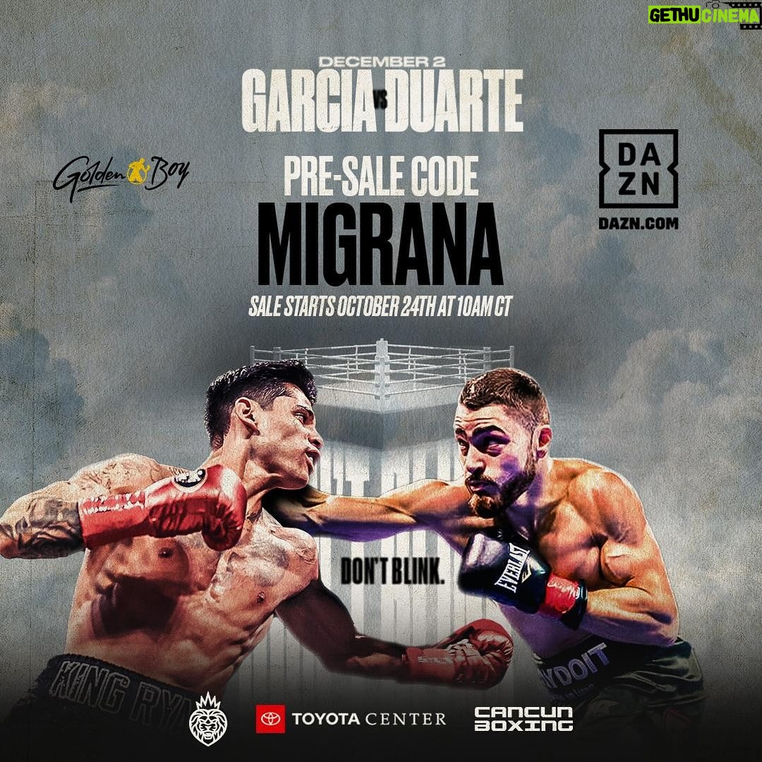 Gabriel Soto Instagram - Vayan al bio de @goldenboy para comprar sus boletos en pre venta antes que nadie 🥊🥊🥊!!! @oscarduartej @memorochaa @oscardelahoya @makeawar @daznboxing #garciaduarte 2 de Diciembre en Toyota Center Houston Tx