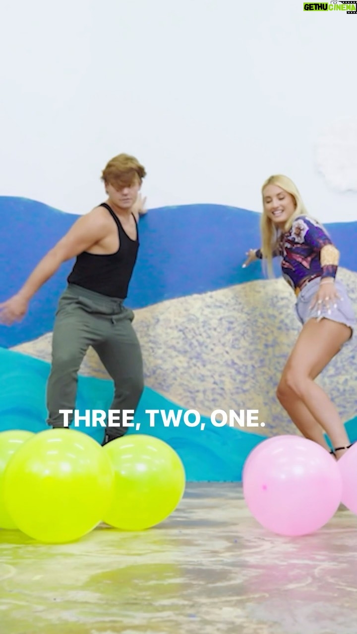 Garrett Clayton Instagram - Tag the person the parson you’d play this game with! This weeks episode is Booty Balloon Pop with @montanatucker 🥳 three rounds popping balloons in various races! Link in my Bio to the YouTube episode! #Vgames #viralgames #challenges
