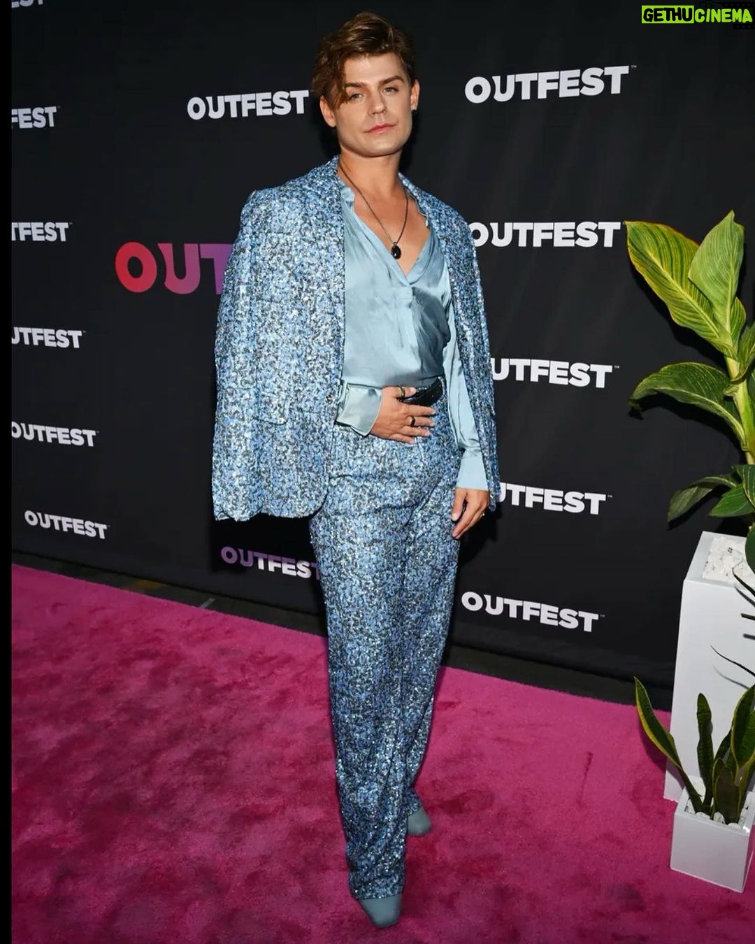 Garrett Clayton Instagram - Thank you for inviting us to a Fabulous opening night @outfest. It was an inspiring evening and I’m proud to be in this community with you. Styled by : @allzedetails Suit: @zadigvoltaire Shoes: @jessicasimpsonstyle Jewelry: @icelinkofficial @swarovski