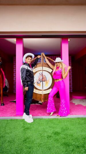 Garrett Clayton Instagram - Introducing: Dancer Barbie and Ken😱🩷
•Who’s excited to see @barbiethemovie @airbnb ?!? 
#barbie #ken #barbiemovie #barbiehouse #dance #padam #kylieminogue