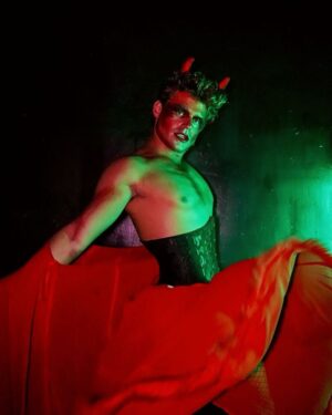 Garrett Clayton Instagram - Let them eat cake 🍰 😈

Last night, getting to be The Devil in the @exorcistic_musical was a damn BLAST. Always grateful to work with my @cherrypoppinsla family. I love you and cheers to the start of an amazing run! 

See you again on closing night of the run 😜♥️

Shout out to @mybrytography for these epic character photos