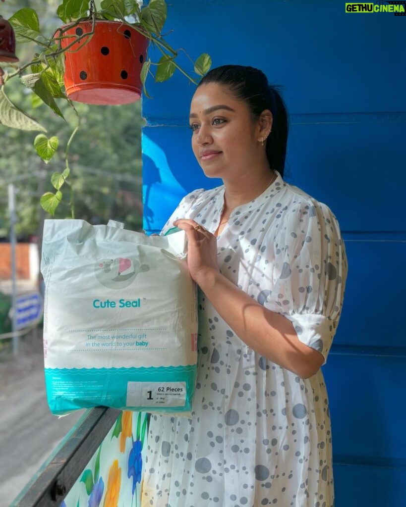 Gayathri Yuvraaj Instagram - “Shoutout to the diaper game-changer! 📣🍼 These cute seal baby diapers are not just premium quality, but also 100% natural, rash and allergy-free, with all-around protection and fully cotton comfort! 👶🌿 Embrace the best for your little one! 💙✨ #SealOfComfort #pureandsafe