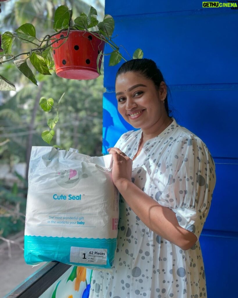 Gayathri Yuvraaj Instagram - “Shoutout to the diaper game-changer! 📣🍼 These cute seal baby diapers are not just premium quality, but also 100% natural, rash and allergy-free, with all-around protection and fully cotton comfort! 👶🌿 Embrace the best for your little one! 💙✨ #SealOfComfort #pureandsafe