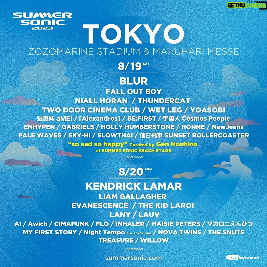 Gen Hoshino Instagram - 今年、サマソニ東京にちょっと特別な形で関わります。8月19日のBEACH STAGE全体のキュレーションを任されることになりました。SUMMER SONICというフェスの中の一つのステージをプロデュースする、みたいな感じなので、お話をいただいた時とても驚きました。もちろん出演もします。新しい試み、楽しみにしています。詳細はまた後日。ぜひ遊びにきてください。 This year, I'm going to be participating in SUMMER SONIC TOKYO in a special way. I'll be curating the entire BEACH STAGE line-up on August 19. I was incredibly surprised when SUMMER SONIC asked me to curate their BEACH STAGE because it's like producing my very own festival within SUMMER SONIC. Of course, I'll be performing too. It's a new challenge for me, and I'm so excited. More details to follow. Let's party together this summer. 今年,我將以特別的方式參與東京SUMMER SONIC。8月19日, 我會負責整個BEACH STAGE的策劃。當我收到邀請時,我感到非常驚訝,因為這感覺就像在SUMMER SONIC𥚃的一個舞台是我製作出的音樂節。我當然也會表演。我真的很期待嘗試新事物。稍後會提供更多詳細訊息。請一定要來看我們喔。 올해 섬머소닉 도쿄에는 조금 특별한 형태로 참여합니다. 8월 19일 BEACH STAGE의 전체 큐레이션을 맡게 되었습니다. 섬머소닉 페스티벌의 하나의 스테이지에 제가 프로듀스 하는 페스티벌이 생긴 것 같은 느낌이 들어서 제안을 받았을 때 무척 놀랐습니다. 물론 출연도 합니다. 새로운 시도가 무척 기대 됩니다. 상세는 다시 안내 드리겠습니다. 꼭 놀러 와 주세요. #サマソニ #summersonic